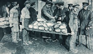 Inspecting bread at a bakery in France, illustration from 